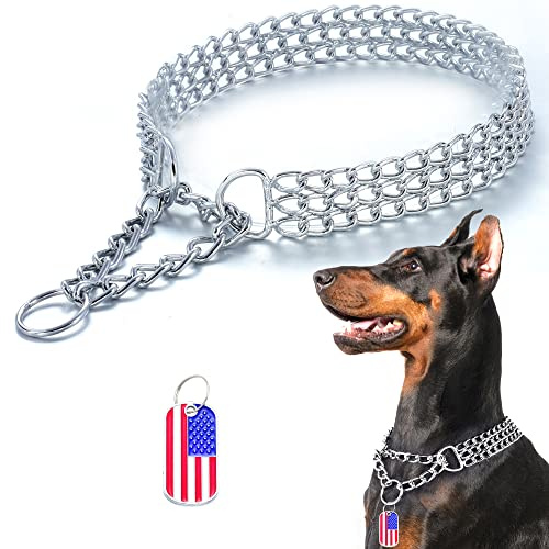 JanToPet Hundehalsband, Edelstahl, verstellbar, aus Metall, kubanisches Glieder, kaufest, dreireihig, für große, kleine, mittelgroße Hunde (3 Reihen, L)