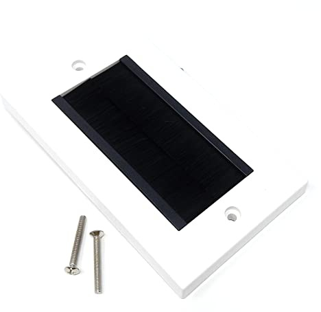 White Brush Plate Faceplate, Double 86x146mm, Black | Wall Mounted Installation, Tidy Cable Pass Through Insert for Wires and Cable Access