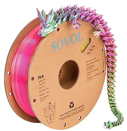 Sovol Tri Color Silk PLA Filament 1.75mm, 3D Drucker Silk Filament 1kg (2.2LBS), Seiden Rosa/Blau/Gelb Dreifarbiges Coextrusion PLA Shiny Filament +/-0.03mm