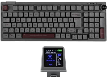 EPOMAKER RT100 97 Tasten ISO(UK) Mechanische Gaming Tastatur mit Anpassbarem Mini TV, Dichtung, DREI Modi (BT5.0/2.4Ghz/USB-C), Hot Swappable Sockel, 5000mAh Akku (Grau, Wisteria Linear)