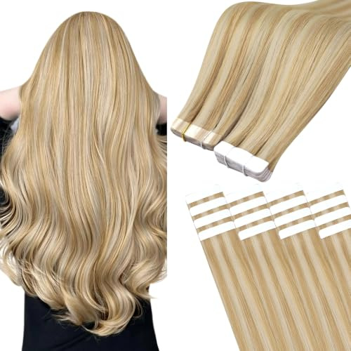 Easyouth Remy Tape in Extensions Echthaar Adhesive on Haar Farbe Honigblond Mix Gelbblond 30 cm 30g 20Stück Haar Extensions Tape Echthaar #27P613