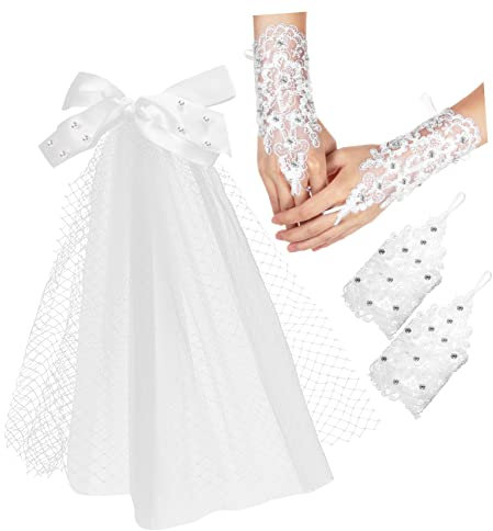 FRCOLOR 1paare Brautschleier Mit Perlen Und Schleife Kurzer Tüll Schleier Für Bräute Hochzeits-accessoire Für Frauen Für Verlobungsfeiern Hochzeiten Und Besondere Anlässe