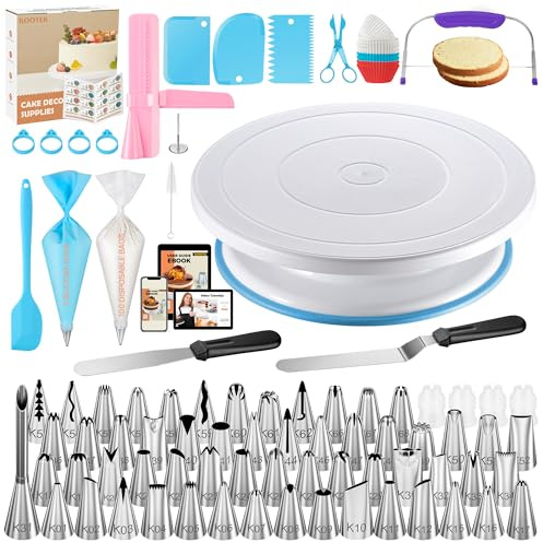 Kootek 230PCs Cake Decorating Kits, Baking Supplies Tools with Cake Stand Turntable, Piping Bags and Tips, Cake Leveler, Frosting Icing Spatulas & More Accessories for Cake Cupcake Decorations