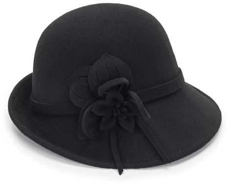 KorhLeoh Cappello da Chiesa in Feltro da Donna degli Anni '20, Cappello da Pescatore Invernale in Lana Gatsby, Cappello da Bombetta Vintage con Fiore
