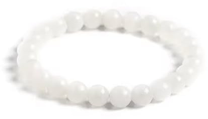 Hetian Vit Jade armband | 100% äkta naturstenar | bekvämt och elegant | koreanskt elastiskt snöre och smyckeskrin medföljer (Hetian Vit Jade, 6mm)