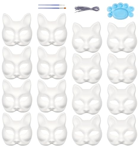 Qavctw 16 Stück DIY Maskerade Maske, bemalbare Papiermasken zum Basteln, DIY weiße Masken, unlackierte einfarbige Bastelmasken für Halloween, Weihnachten, Karneval, Party, Maske