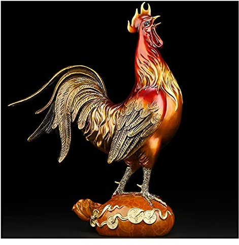 SHZNDHD Buddha-Statue Hahn Figur Sculputre Kupfer Tier Dekor Hochtemperatur-Färbeprozess Feng Shui Desktop-Dekoration Chinesisches Sternzeichen Hahn Feng Shui Dekoration (Größe: M) charitable