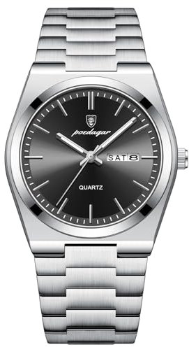 FORSINING Herrenuhr, modisch, Business, Herren-Armbanduhr, 18 mm, Edelstahlband, Kalender, Datumsanzeige, wasserdicht, analog, Quarzuhren, Schwarz , Armband