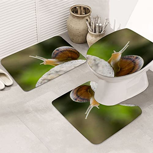 ERICAT Bath Mat Microfiber Bathroom Mat Sets 3 Piece,Outdoor Snail Rock Slime Farm Small Reaching Wet Forest Nasty Nature Escargot,Machine Washable Non Slip Bathroom Rug