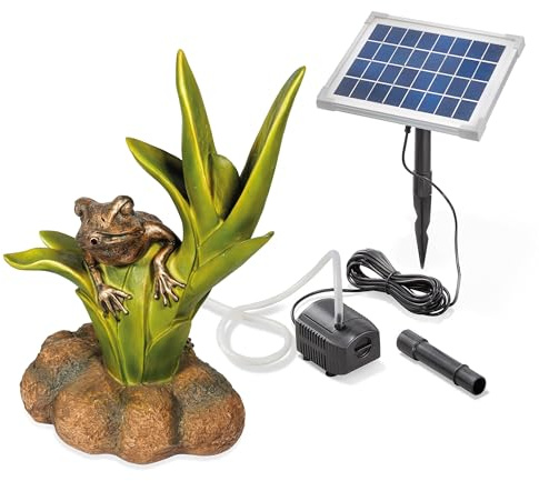 Esotec Solar Wasserspeier Set Frosch sitzend Solarbrunnen Garten 101661 | 5Wp Solarmodul, 250l/h Pumpe, Polyresin Frosch 46cm, IP68, Trockenlaufschutz, Durchflussregler, Wasserstrahl 25cm