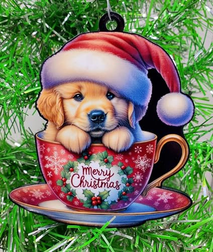Generic Golden Retriever Santa Pup in Merry Christmas Tea Cup Ornament
