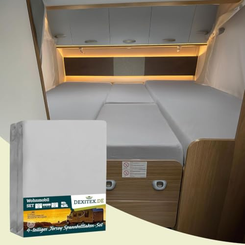 Dexitex - Spannbetttuch Wohnmobil 4 Teilig mit Mittelmatratze - Bettlaken Set Grau für Wohnmobil- für Matratze Wohnmobil - Grau -Oeko-TEX 100% Baumwolle - 4 Teilig