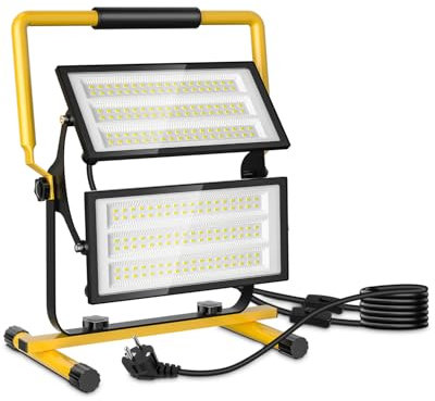 Bellanny Faretto Led da Cantiere 200W 20000LM Faretti area di lavoro Faro LED Esterno - IP66 Impermeabile Portatile Proiettori con Spina e Staffa, Rotazione 360° Lampada per Edilizia Garage Officina