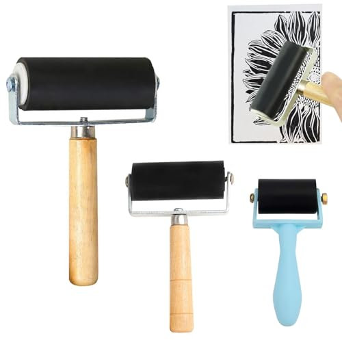 3Pcs Brayer Roller for Crafts, Rubber Roller, 3 Sizes of Rubber Roller Printing Paint Roller, Paint Brush Ink Applicator Art Craft Oil Painting Tool for Printmaking, DIY Art Craft (3.5CM/6CM/10CM)