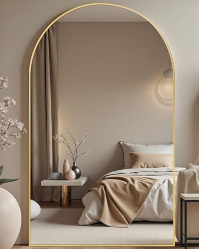 DMWOODFL 81x41 Arched Full Length Mirror - Extra Large Floor Standing/Wall Mounted Mirror with Stand, Shatter-Resistant Gold Aluminum Frame for Bedroom, Living Room & Dressing Area