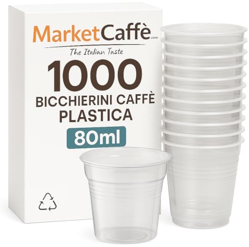 marketcaffe 1000 Bicchieri in Plastica da Caffè 80 ml - Set di 1000, Trasparente, Monouso, Resistenti e Pratici, Ideali per Uffici, Feste e Uso Quotidiano