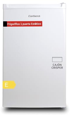 Corberó - Frigorífico 1 Puerta | CF1PH854W | 56x50x84 | Capacidad 102L | Congelador 14L | Luz Interior | Crisper y Estantes de Cristal | Descongelación Manual | 40dB | Blanco/Inox