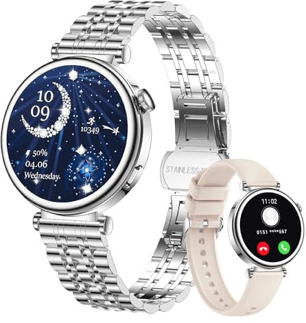 CIVO Smartwatch Damen Fitness Tracker: Silber Fitnessuhr Schrittzähler Wasserdicht - Rund Smart Watch mit Telefonfunktion Bluetooth Damenuhr Kompatibel Android iOS