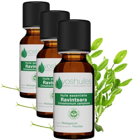 Voshuiles - Huile Essentielle Ravintsara - 10ml - 100% Pure et Naturelle - HEBBD - Utilisation en Massage dans Huile Végétale - Parfum Très Aromatique - Traçabilité et Qualité - Entreprise Française