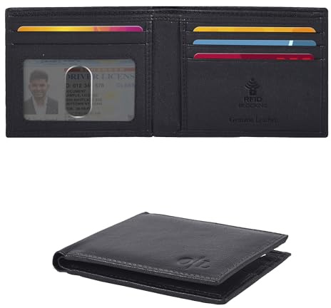 Oak Leathers Slim Bifold Wallet for Men - RFID Leather Wallets bi fold 6 Credit Card and Id Holder, Gift for Men (Nappa Black)