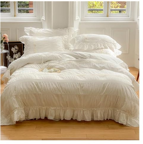 Zhi Ben Juego de edredón, juego de ropa de cama de estilo coreano, juego de funda de edredón de retazos bordados, fundas de almohada de algodón lavado suave, juego de funda de edredón tamaño Queen,