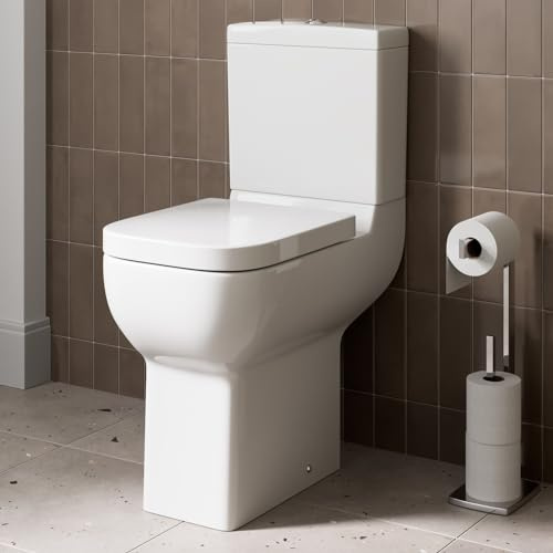 Affine Amelie Raised Comfort Height Rimless Close Coupled Toilet Dual Flush Cistern Bathroom WC Modern White Soft Close Seat Space Saving Fixings Included