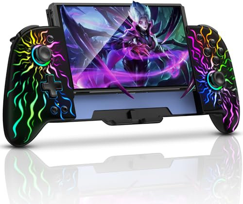 ALEEMTRY Switch Controller, Kabellose Controller Switch für Handheld-Modus mit Turbo/1000mAh/Programmierbare/6 Achsen Gyro, Großer Griff Controller Switch für Switch/OLED(Flammen)