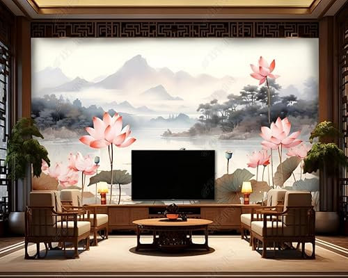 Papier Peint Intissé Paysage De Lotus Méticuleux Poster Tableaux Muraux Tapisserie Photo Trompe L'Oeil Salon Chambre Art Mural 400Cm(L) X280Cm(H)