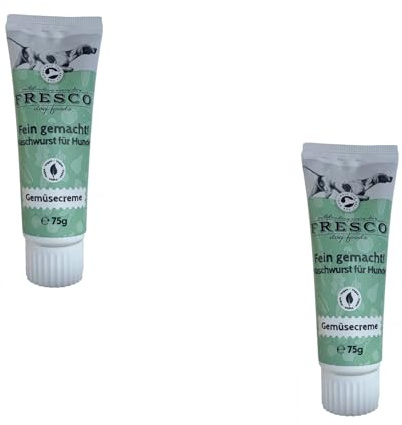 Fresco Fein gemacht! Naschwurst Gemüsecreme | Doppelpack | 2 x 75 g | Ergänzungsfuttermittel für Hunde | Praktische Soft-Touch-Tube | Zuckerfreie Snackpaste | Ideal für unterwegs