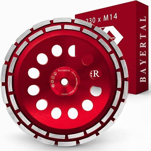 BAYERTAL® Copa de desbaste diamantada 230 mm x M14 – Diamantes industriales robustos de doble hilera – Disco diamantado – Compatible con amoladoras angulares & Flex – Copa Ø 230 mm