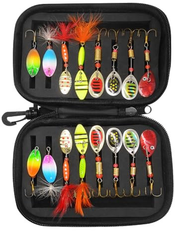 Forellenköder Forellen Spoon 16 Stück, Kunstköder Spinner Blinker AngelKöder Set 2.5g/ 3.5g/5g Angelzubehör, für Hecht Zander Barsch Forelle