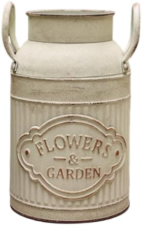 JISADER Jarra rústica de Flores, jarrón de Granja, diseño Bohemio Retro, Cubo francés, Jarra de Leche, jarrón Decorativo para arreglos Florales campestres, White S