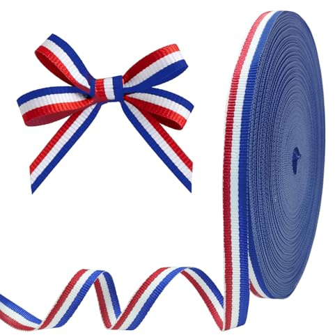 Nastro di Righe Blu Rosse, 50 M x 10 mm Blu Bianche Rosse Nastro Grosgrain Per Badge, Laurea, Bomboniere, Regalo Pasqua, Nastrini Natalizi, Pacchi Regalo, Decorativi in Tessuto