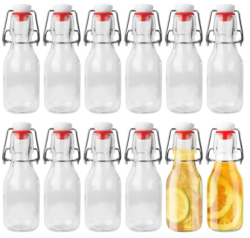 Nuangoo Set da 12 Bottiglie in Vetro da 100ml con Tappo Ermetico,Bottiglie Vetro,Bottiglie Riutilizzabili Bottiglie Vuote per Birra, Olio, Succhi, Soda (100ML)