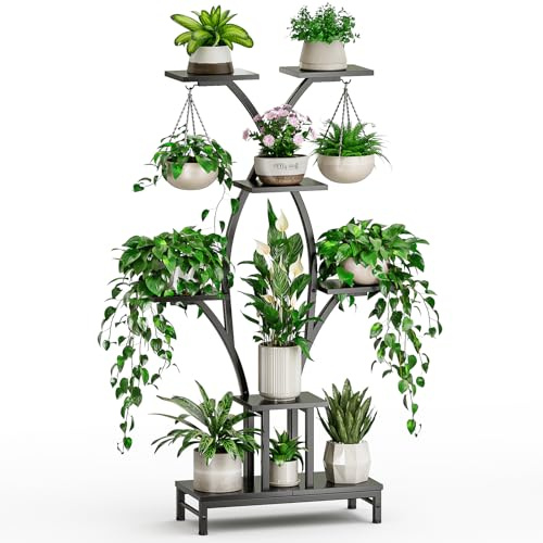 ZIPEEU Plant Stand with Grow Lights - Plant Shelf 8 Levels Balanced Symmetrical Design, 4 Adjustable LED Lights with Timer & hooks, Indoor/Outdoor Plant Holder (63x34.3x10.7in)