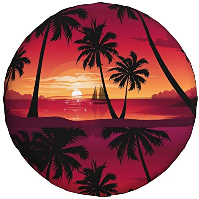 Palm Tree Sunset Spare Tire Cover Wheel Protectors Universal Dust-Proof Waterproof Fit for Trailer Rv SUV Truck Camper Travel Trailer 17 inch