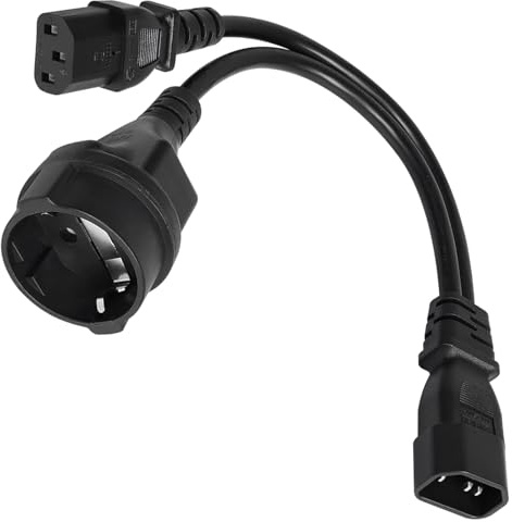 MejaRizon IEC 14-Stecker auf IEC 13-Buchse und Euro CEE7/7-Buchse, Kaltgerätekabel, Kaltgeräte Verlängerung, C14 auf C13 + Schuko-Y-Splitter-Stromkabel, Geeignet für Datenzentren, PDUs, USV