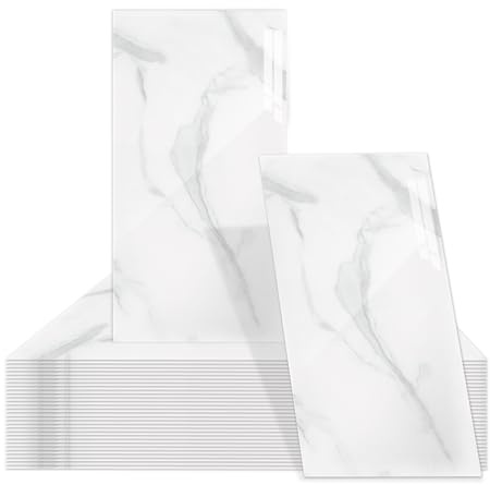 30 PCS Marble White Wall Tiles Self Adhesive 30 * 15 cm Waterproof Stick on Tiles Self Adhesive Wall Tile Peel and Stick Panels for Kitchen, Bathroom