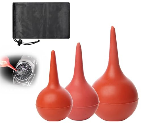 3pcs Poire Lavement Oreille, Poire de Nettoyage D'oreille Doux Effilée avec Sac Tissé Réutilisable Sécurisé Aspiration Douce de Poussière Outil Pratique Pour Bébés Enfants Adultes(Rouge 30/60/90 ML)