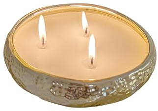 Aeolian 3 Wick Vanilla Scented Candle in Hammered Champagne Bowl (14cm) - Luxurious Soy Wax Table Centrepiece, Perfect Home Decoration Gift, Elegant Interiors by Rowen Homes (Gold)