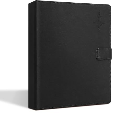 Walmeck Hochwertige A4-Notenmappe mit 30 Losen Blättern, PU-Leder, Seitenklammer, Indexpapier, Magnetschnalle, Musikband, Dreieckige Aufbewahrung, 5 Notenblätter für Klavier und Gitarre, (Schwarz)
