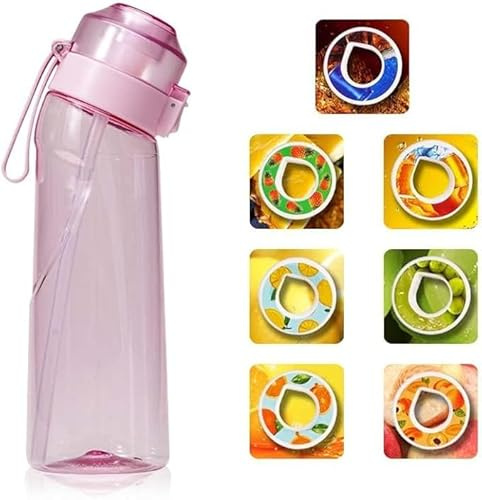 Générique Gourde de sport (650 ml) pour l'école, la gym et le fitness - Avec 7 dosettes aromatiques sans sucre et paille - Noire - Avec goût - Convient également pour les enfants (poudre)