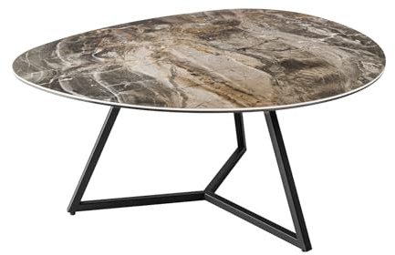 Couchtisch MARVELOUS 90cm - schwarz - Keramik - Marmorsockel Beistelltisch | Als Beistelltisch nutzbar, hochwertig, Sicherheitsglas, Metallgestell