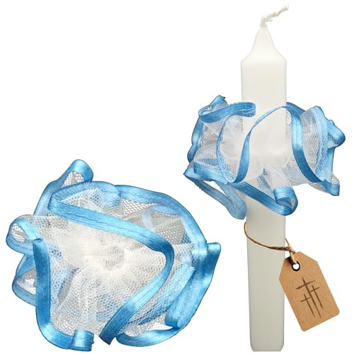 LUNEXUS Drip Protection Wax Catcher for Taper Candles - Medium Blue, Tulle Candle Drop Protection as Drip Catcher, Suitable for Baptism Candle and Church, Diameter 1-4.5 cm, Wax-Free Hands, Suitable