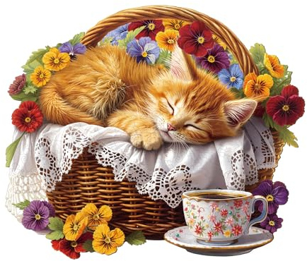 Jigfoxy Wooden Puzzles for Adults Orange Cat Wooden Jigsaw Puzzles | 245pcs Unique Animal Shape Wood Puzzles, Christmas Birthday Gifts for Family Friend with wooden box(13.4*11.4in)
