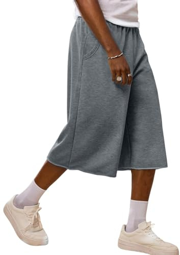 CLOAKA Short d'été pour homme - En coton - Baggy - 3/4 - Stretch - Style décontracté - Streetwear - Avec cordon de serrage