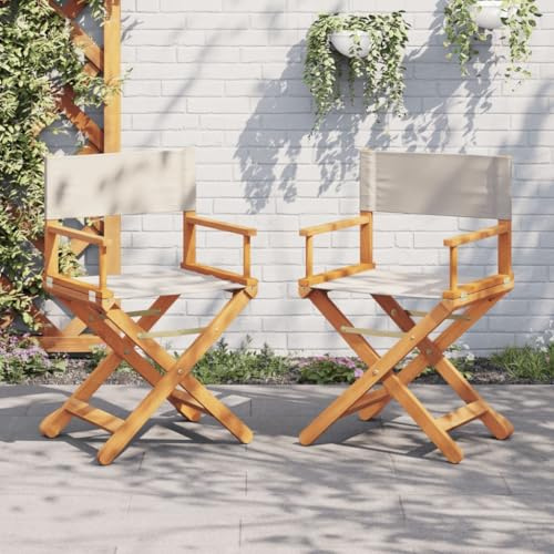mzdioop Folding Director Chairs Set of 2 Cream White Acacia Wood with Fabric Cover 53 x 47 x 90 cm Garden Chair Balcony Chair Patio Chair Outdoor Easy Folding for Camping and Leisure