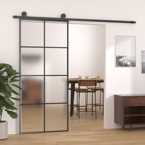 Ordellia Porte coulissante en verre ESG dépoli 90x205 cm avec kit de quincaillerie pour intérieur sécurisé maison appartement façade isolation phonique et thermique