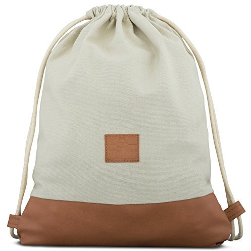 Johnny Urban Turnbeutel Damen & Herren Grau Braun - Luke - Beutel Rucksack mit Kordelzug - Baumwoll Canvas - Kleine Innentasche für Wertsachen