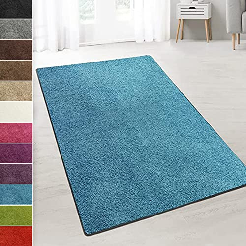 casa pura Teppich Wohnzimmer Hellblau Flauschiger Teppich 66x100cm Läufer, weicher Wohnteppich Deko für Schlafzimmer, Kinderzimmer, Flur mit antirutsch Unterseite, Shaggy Hochfloor Barcelona